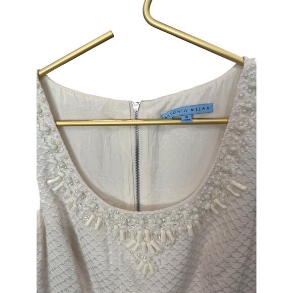 Antonio Melani Off White Beaded Textured Sleeveless Dress Size 6 EUC - Picture 5 of 13